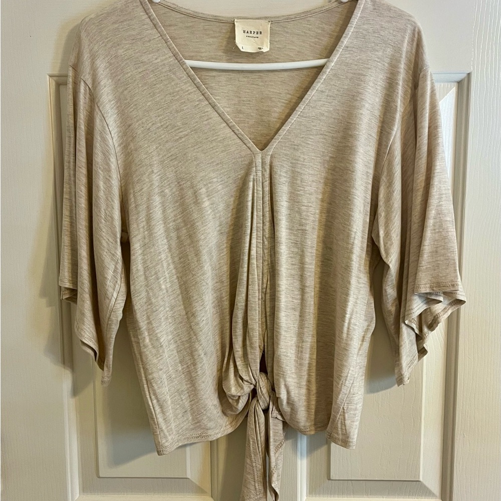 Harper Beige Tie-Front Blouse